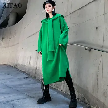 XITAO Plus Velikost Mozaik Plima Pletena Obleka Ženske Obleke 2020 Moda korejski Puloverju Poln Rokav Elegantno Obleko Zimo XJ2327
