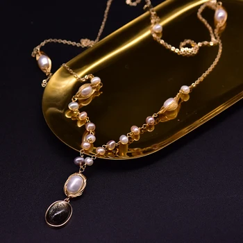 XlentAg Sveže Vode White Pearl Listov, Ogrlico, Obesek Za Ženske Dekle Minimalističen Luksuzni Poročni Nakit Collier Femme 2019 GN0156