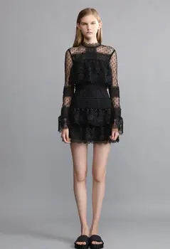 YiLin Kay High-end meri seksi spomladi leta 2019 modni stezi plast na plast torte obleko šivanje čipke perspektive ženske obleke