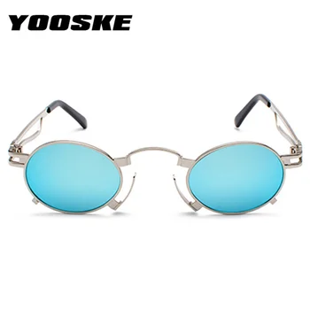 YOOSKE Ovalne sončna Očala Ženske Letnik Steampunk sončna Očala Metal Punk Očala blagovne Znamke Oblikovalec Rdeča Očala Retro Ogledalo UV400