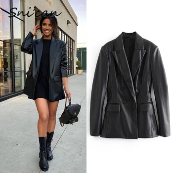 Za leto 2020, za ženske črna pu umetno usnje jakno plašč chic vintage dame vrhovi manteau veste sl cuir femme jopič za leto 2020 pozimi nova