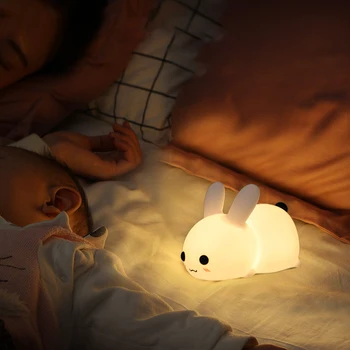 Zajec LED Nočna Lučka Pat Lučka USB Polnilne Živali Zajček Silikonski Mehko Risanka Baby Svetilko ob Postelji Lučka Za Darilo Otrok