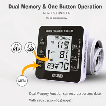 Zapestje Digitalni Medicinske Odraslih Krvni Tlak, Srce Monitor Tenziometra BP Utrip Meter Tonometer Samodejno Sphygmomanometer