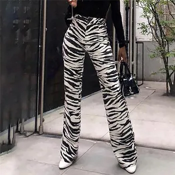 Zebra hlače zebra print hlače ženske Širok Noge Hlače Visoko Pasu Gospe Priložnostne Urad Hlače Ženske Ulične ženske mode