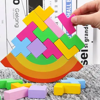 Zibanje zlaganje višina lesena gradnja blokov, igrače za Otroke Ravnotežje igre Kids' Nadstropje Igre Tetris Sestavljanje puzzle Igrača bloki