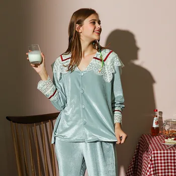 Zimske krog Vratu pižamo za ženske Celotno Dolžino pižame ženske toplo sleepwear udobno ženske pižame