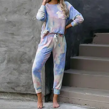 ZITY 2020 Jeseni, Pozimi Tie-Dye Loungewear Ženske Pyjama Nastavite Domačo Rabo Salon Nastavite Homewear Ženske Dolg Rokav Salon Sleepwear