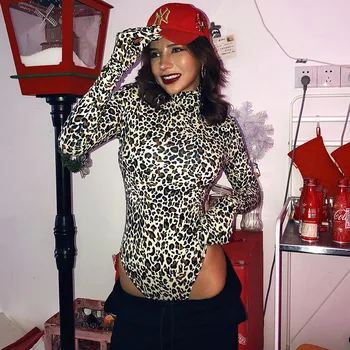 ZKYZWX Leopard z Rokavice Bodycon Obleko za Ženske Rave Festival Oblačila z Dolgimi Rokavi Turtleneck Seksi Noč Stranka Klub Obleke