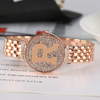 Črko R, Kristalno Diamond Edinstveno Pokrovček Quartz uro Moda Bling Priložnostne Ženske Zapestnico Watch Golden Watch feminino relogio