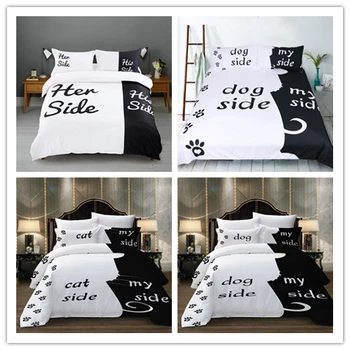 Črno Bele angleške črke Domačega Tekstilnega Rjuhe Kritje Set Posteljnine Komplet Pes, Mačka Človekovih Eno Dvojno King Size