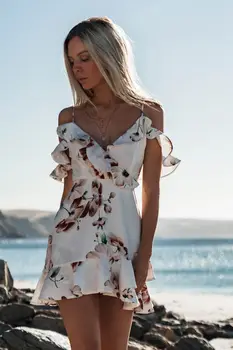 Ženske Boho Cvetlični Šifon Obleko Summer Party Večer Plaži, Mini Obleko Seksi Ženske Obleke Off Ramenski Sundress