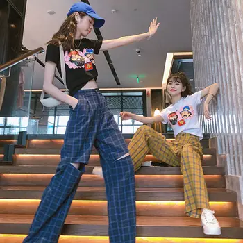 Ženske Določa Harajuku High Street BF Slog Teens 2 Kosa Obleko Votlih Design Elegantna Osnovne Ženske Hlačne Smešno Natisnjeni Obreži Zgoraj