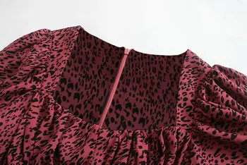 Ženske Elegantna Moda Leopard Tiskanja Naguban Mini Obleka Letnik Pol Rokav Nazaj Zadrgo Ogrlicom Ženske Obleke Mujer