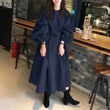 Ženske Jeseni Sundress Obavijen ZANZEA 2021 Fashion Majica Obleko Priložnostne Maxi Vestidos Ženski Puff Rokav Gumb Haljo Plus Velikost 5XL
