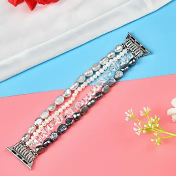 Ženske Kristalno Diamond Biseri Trak Za Apple Gledati Serije 6 5 4 3 2 1 Band Nakit Zapestnica Za iWatch 38/40 mm 42/44 Watchband