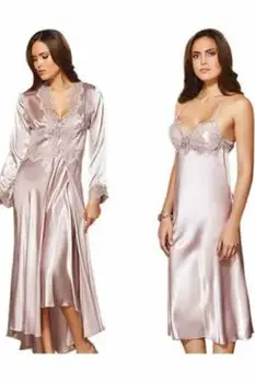 Ženske Nightgown Hišna Obleke Pižamo Nastavite Saten Svila Čipke Dolgo Obleko 6 Noge Noč Udobno Nosljivi Velikosti S, M, L, XL