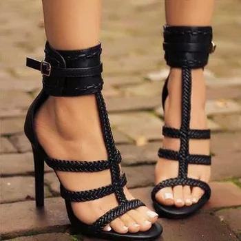 Ženske Seksi Modelov Dame Sandale 2020 Tkane Pasu, T-belt Sponke Stiletto Čevlji Gladiator Čevlji