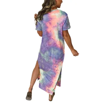 Ženske Tie-dye Doma Priložnostne Obleko Kratek Rokav Poket Počitnice na Plaži Ulica Sleepwear Ohlapno Obleko