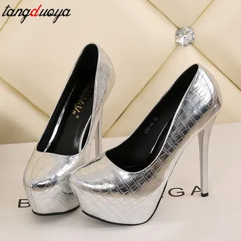 ženske v visokih petah poročni čevlji ženska platformo visoke pete stiletto črpalke ženske čevlje silver black zapatos mujer 2020