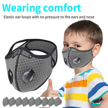 1+9 Kos PM2.5 Maske Anti-fog Usta Masko z Valved Respirator za Otroke, Otroci Ventil Kolesarski Tabor filtro pm25 tkanine#E5