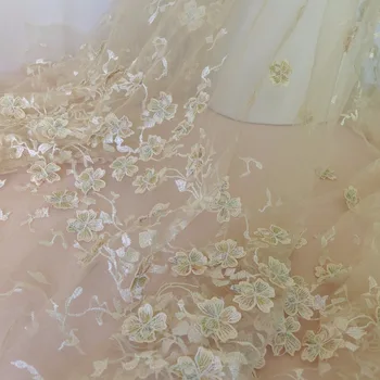 1 Dvorišče 3D težki sovražen francoski Til Tkanine, Čipke V Šampanjec Srečen Pisane rože Za DIY Šivanje Poročne Stranka Obleko Obrti