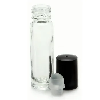 10 ml Navadnega prozornega Stekla Parfum Roll na Steklenica iz Nerjavečega Jekla Roller Ball Črna Kapa Pokrov za Eterično Olje, Aromaterapija