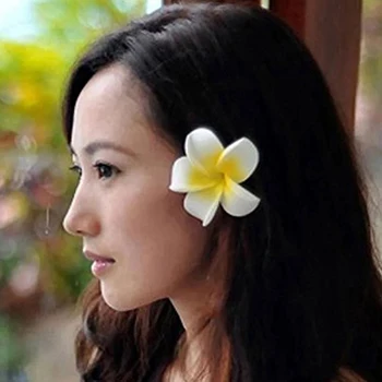 100 kos Hawaiian Frangipani Pene Flower Glave Decor za Poroko Obrti - Rumena 7 cm