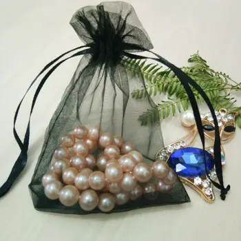 100 kozarcev black Drawable Organza vrečke z Vrvico, torbica za Poroko, rojstni dan, Božič stranka darilo nakit embalaža zaslon material vrečke
