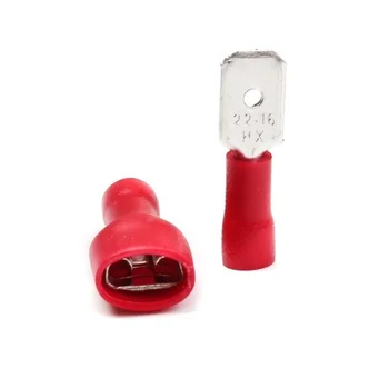 100 kozarcev FDD 1.25-250 MDD1.25-250 6.3 mm Rdeča Ženska + Moški Lopata Izolirani Električni Crimp Priključek Priključki Napeljave Kabla