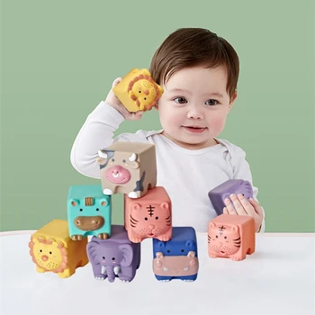 12Pcs Baby Soft Stavbe Silikonski Bloki Senzorično Začetnih Stisnite Igrače, Številke, Živali, Oblike, Primite Igrača za Malčke Kopel Igrača