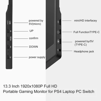13,3 Palca Gaming Monitor Full HD 1920x1080P Prenosni za razširitev stikalo mobilni prenosni RAČUNALNIK PS4 XBOX za Huawei, za EMUI