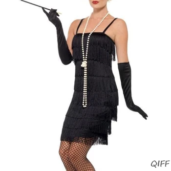 1920 Charleston Zaklopnica Dekle Kostum Nastaviti maskiranje Imitacije Pearl Noge Ogrlica Dolge Črne Rokavice Cigaret Držalo za Ženske