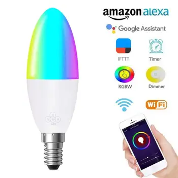 1pcs WiFi Smart Žarnica LED 6W RGB E14/E10/E27/B22 barve menjava žarnice Glas Remote App Nadzor dela z Alexa googlova Domača stran