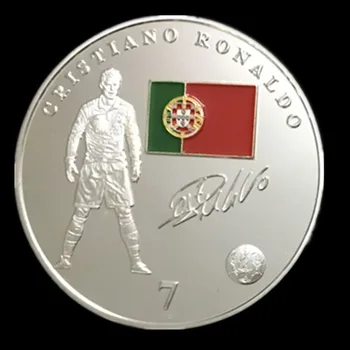 2 kos Messi Ronaldo nogometni igralec šport star značko silver plated nogomet barvne 40 mm, trgovina s spominki, zbirateljskega kovanca