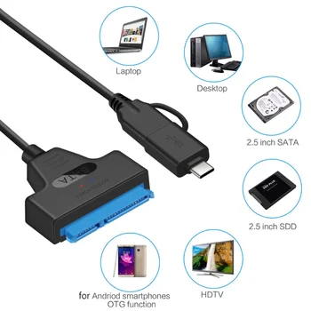 2 v 1, USB, SATA 3 Kabel Sata Na USB 3.0 Adapter Do 6 Gbps Podporo 2.5 Inch Zunanji SSD HDD Trdi Disk 22 Pin Sata III A25
