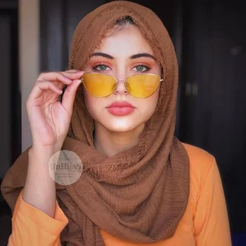 2019 moda mehurček navaden bombaž šal robu ženske, mehka, trdna gubam glušnika šal pashmina zaviti muslimanskih crinkle hijabs stoles