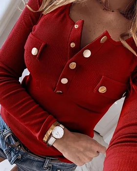 2020 Elegantna Moda Pomlad Ženske Zapeto Belušno Dolg Rokav Bluzo Seksi Proti-Vrat Long Sleeve Solid Majica Jeseni Vrhovi Puloverju