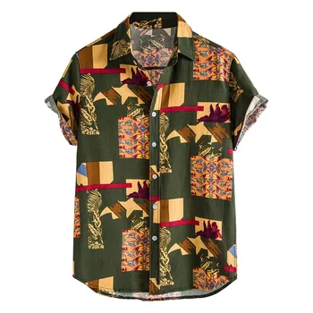 2020 Hawaiian Rokavi Moški Čisti Bombaž Perilo Kratek Rokav Priložnostne Tiskanih Majica T-shirt Svoboden Velik obseg Moške Plaži Cvetlični Majice