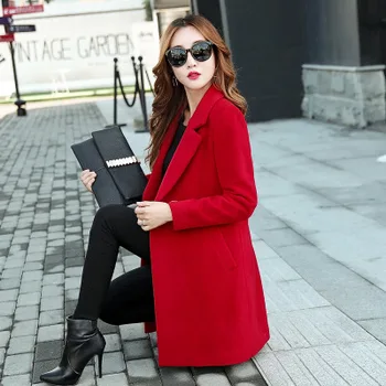 2020 jesen in zimo, korejski modni ženski plašč dolgo windbreaker imitacije volne volnene plašč divji temperament visoke kakovosti Ms