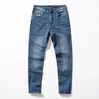 2020 Jeseni Novo Vzoren Stil za Moške Stretch Slim Blue Jeans Business Casual Bombaž Redno Fit Traper Hlače Moški blagovne Znamke Hlače
