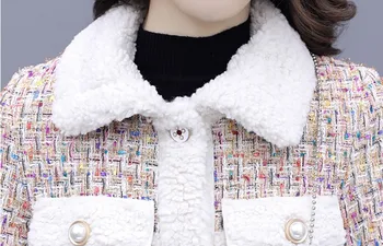2020 Jeseni, pozimi moda priložnostne žensk jagnje lase šivanje korejski svoboden tweed kratka ženska jakna vrh