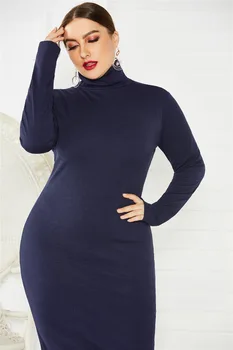 2020 Jeseni Seksi Turtleneck Jersey Pulover Obleko Pletene Bodycon Plus Velikost Obleka Ženske Elegantno Vitek Modni Dolgi Pulover Obleko