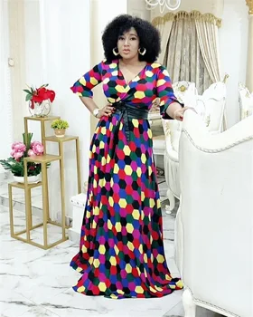 2020 Jeseni Ženske Maxi Dress Vintage Dot Tiskanja Splice Priložnostne 3/4 Rokav Obleka Elegantne Dame, Dolge Obleke Vestidos S Pasom