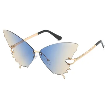 2020 Metulj Rimless sončna Očala Ženske Laxury sončna Očala Oversize Cateye Kovinski Odtenki sončna Očala UV400 Očala Oculos