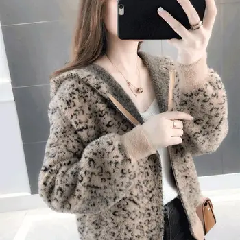 2020 novo jeseni in pozimi žensk korejska različica leopard pulover ženske mink žametni suknjič, pletene cardigan