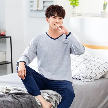 2020 Pomlad Jesen Dolg Rokav Pajama Set za Moške korejski Bombaž Sleepwear More Moški Loungewear Pyjama Homewear Domov Oblačila