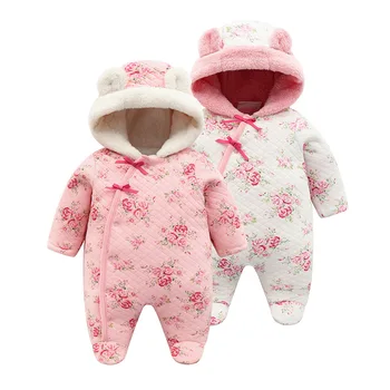 2020 Pozimi Toplo Newborn Baby Romper Debel Toplo Bombaž Cvetlični printe Malčke Baby Dekle Playsuit Jumpsuit 0-12M