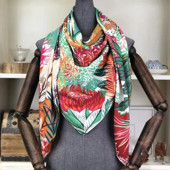 2020 Summer Fashion Design Kvadratnih Svileni Šal Ženske Foulard Ruta Dame Šal Hidžab Elegantno Saten Rute Za Ženske 130*130 cm