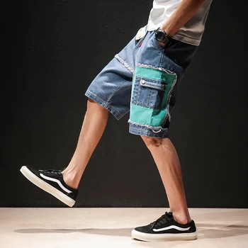 2021 Poletni Mozaik Mens Jeans Hlače Multi-žep Priložnostne Hip Hop Moške Kratke Hlače Ulične Mens Vojaške Cargo kratke Hlače