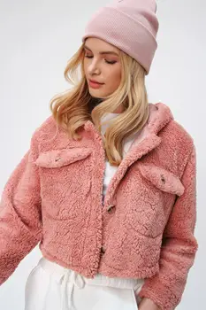 2021 Zimske Ženske, Bombaž Hooded Mehko Nepropustno Notranjosti Žep Plišastih Krzna, Pink Cream Modra Barva Top Jakna Coats